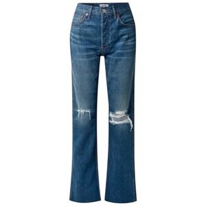 Re/Done 90s High Rise Loose Cotton 30 Destroyed Broken Blue Wash Straight Leg